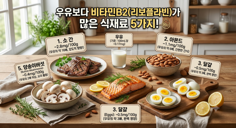 비타민B2 많은 음식 5가지! 우유보다 높은 리보플라빈 식재료 추천