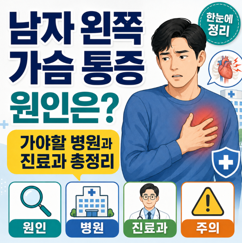 남자 왼쪽 가슴 통증 원인은? 가야할 병원과 진료과 총정리