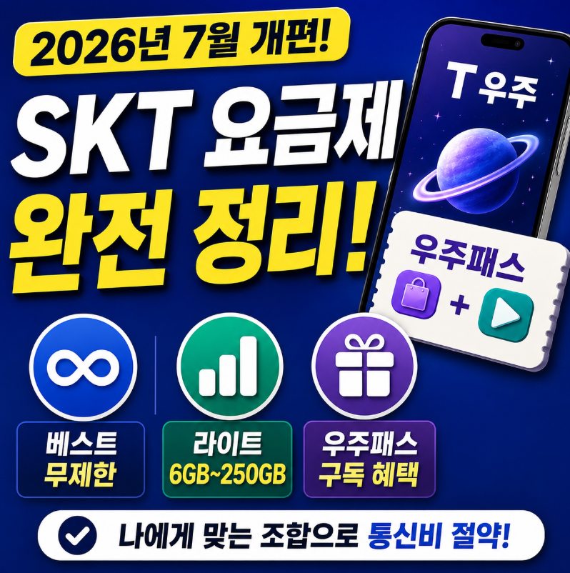 SKT 요금제 추천 변경 / 새 통합 요금제와 우주패스 혜택 쉽게 정리 (2026년 7월 기준)