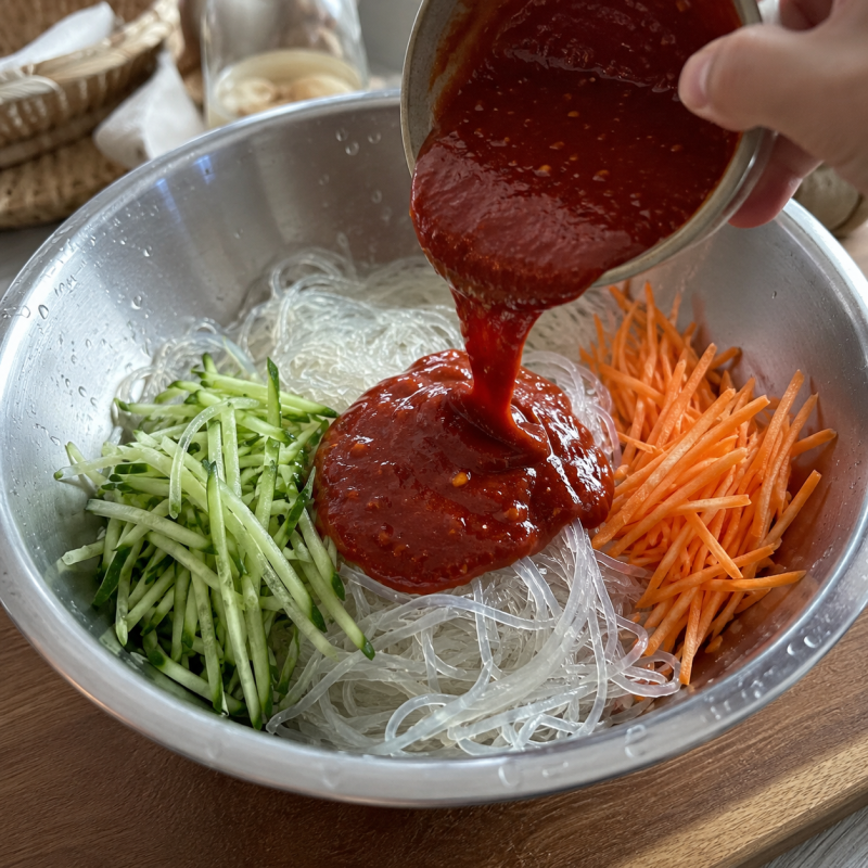 비빔당면, 냉장고 탈탈 털어 5분 만에 완성