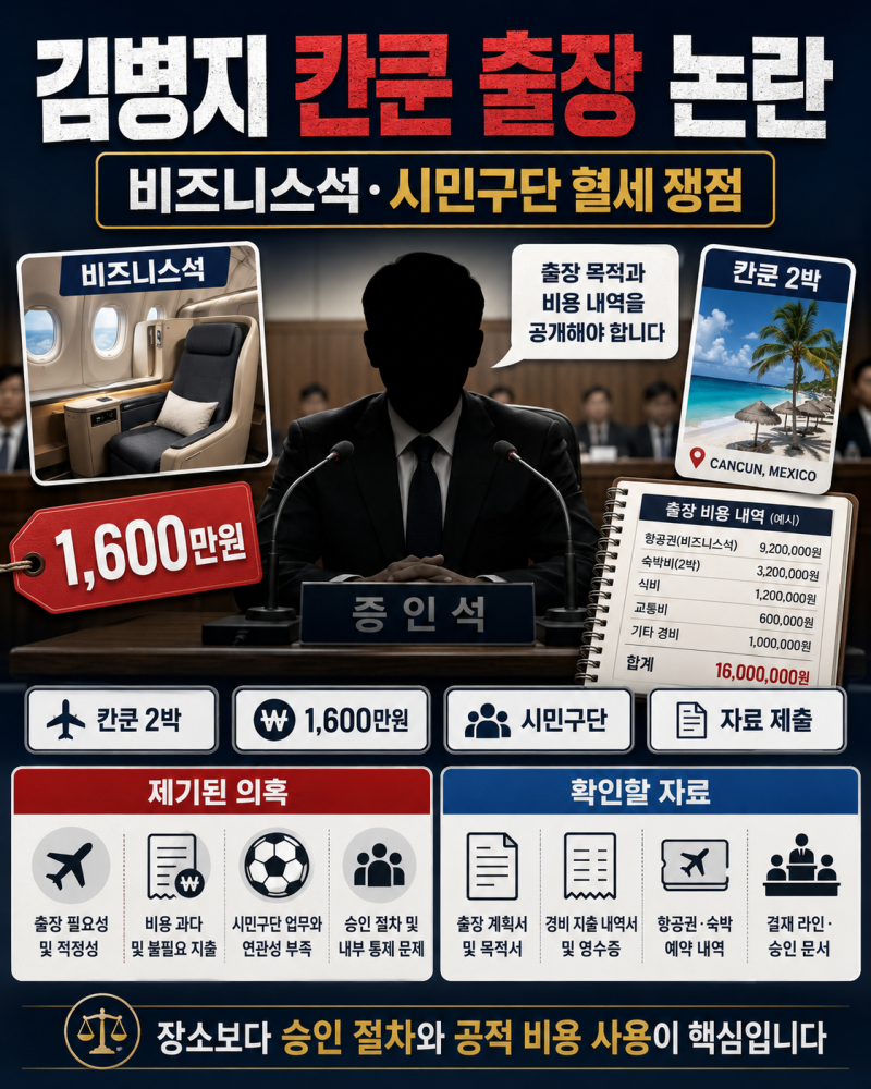 김병지 칸쿤 출장 청문회 논란, 1600만원 비즈니스석과 시민구단 혈세 쟁점