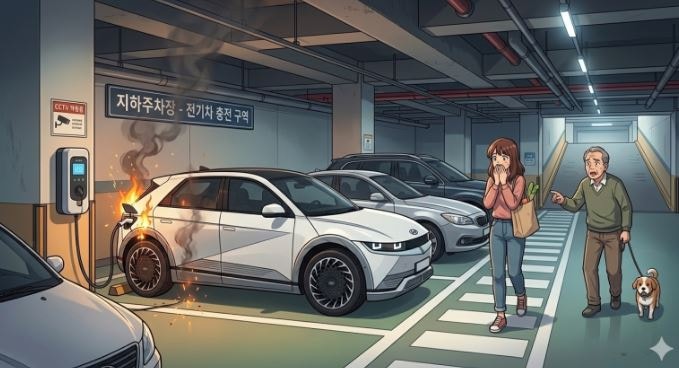 아파트 지하주차장 전기차 화재, 일반 소화기로는 안 꺼집니다! 아파트 입주자대표회의·관....