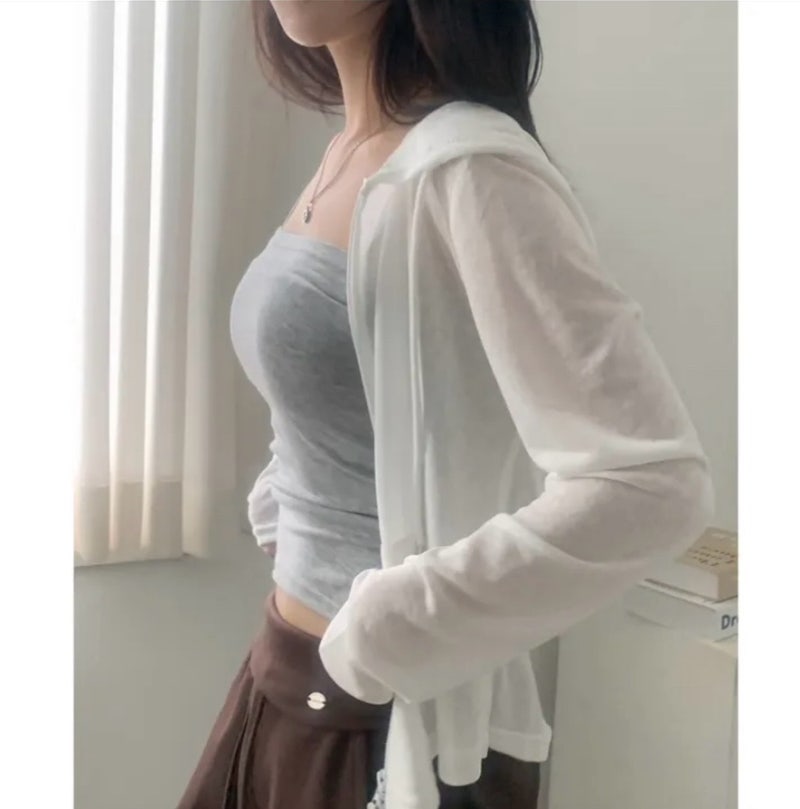 여름 살안타템 추천슈가파우더 베스 슬러브 시스루 여리핏 투웨이 후드집업