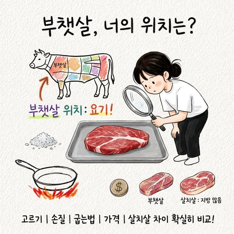 솔직히 부챗살 부위 위치도 잘 몰랐는데 고르기 손질 굽는법 가격 살치살차이 확실히 비교해....