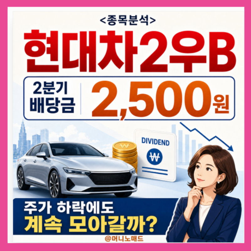 현대차2우B 2분기 배당금 2,500원, 주가 하락에도 계속 모아갈까?