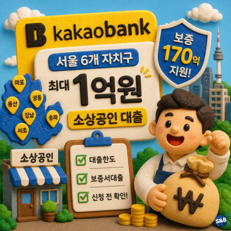 카카오뱅크 서울 6개 자치구 소상공인 최대 1억원 대출, 170억원 보증서대출 신청 전 확인할 ....