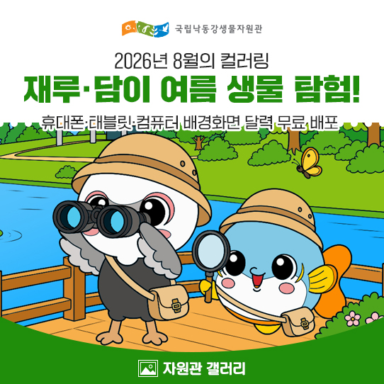 2026년 8월의 컬러링, 재루·담이 여름 생물 탐험! 휴대폰·태블릿·컴퓨터 배경화면 달력 무료 ....