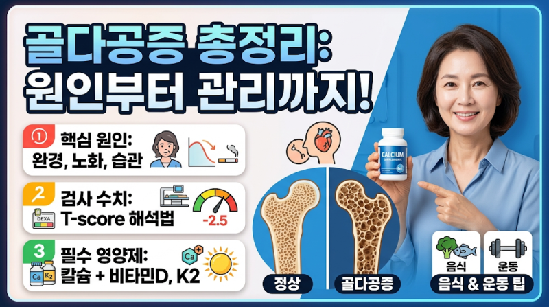 골다공증 총정리: 원인부터 검사 수치(T-score), 영양제·음식 추천까지