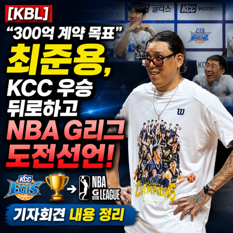 [KBL] "300억 계약 목표" 최준용, KCC 우승 뒤로하고 NBA G리그 도전선언! (기자회견 내용 정리)