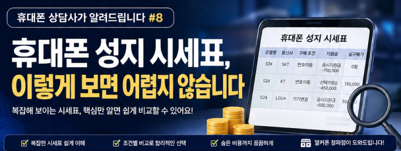 휴대폰 상담사가 알려드립니다 #8 휴대폰 성지 시세표, 이렇게 보면 어렵지 않습니다