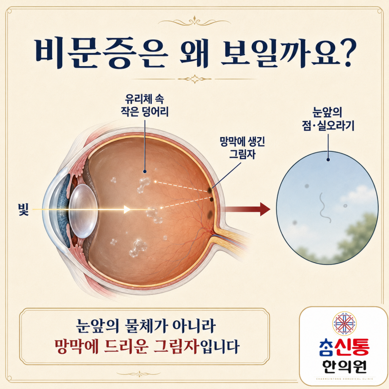 눈앞에 날파리가 보이는 비문증, 위험 신호와 몸 전체를 함께 보는 이유｜강남한의원