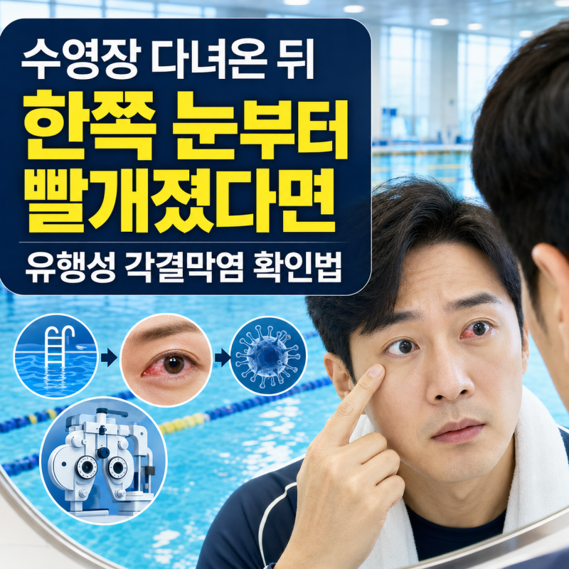 수영장 다녀온 뒤 한쪽 눈부터 빨개졌다면 | 유행성 각결막염 확인법