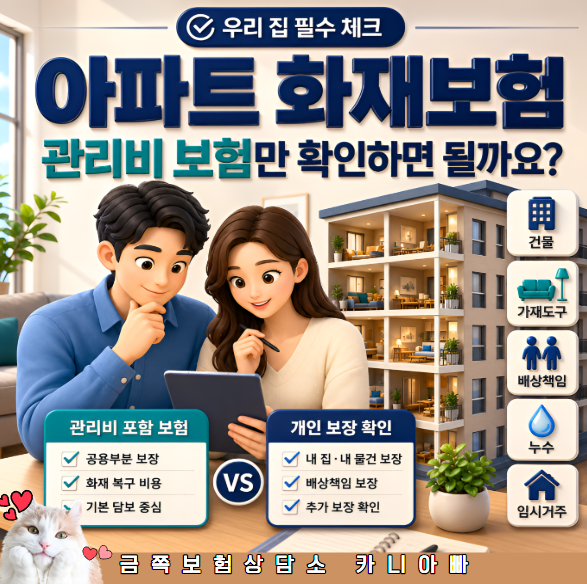 아파트 주택 화재보험 추천, 관리비에 포함된 보험만 확인하면 될까요?