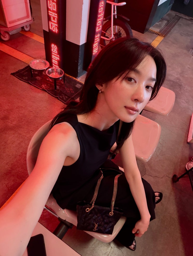 이청아 입생로랑 가방? 올블랙 완성한 생로랑 니키 미니백
