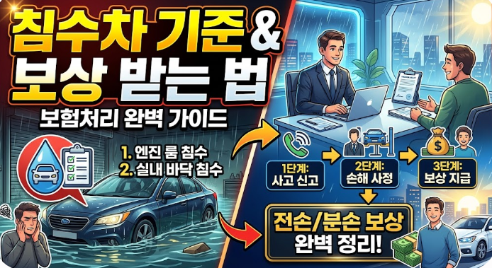 침수차 기준 보험처리 보상받는법 절차