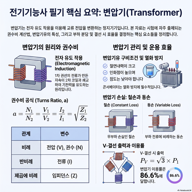 [전기기능사 필기 10편] 비례식 하나로 끝내는 계산 문제! 2과목 전기기기: 변압기의 원리, 절....