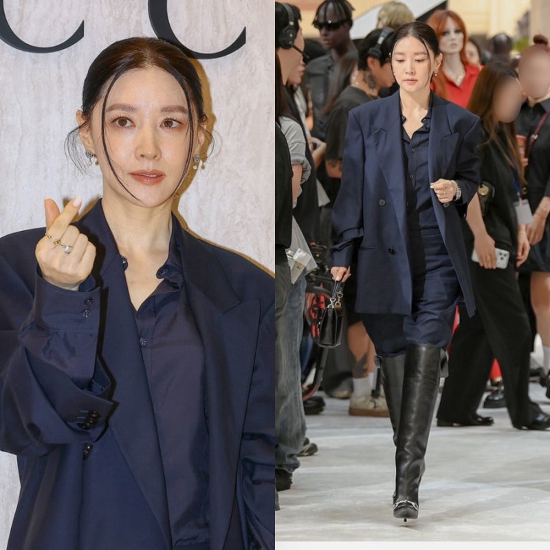 이영애 올드머니룩 네이비 셋업 & 구찌가방 홀스빗백