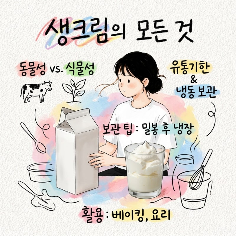 생크림 유통기한 냉동 동물성 식물성 차이 보관 종류 활용