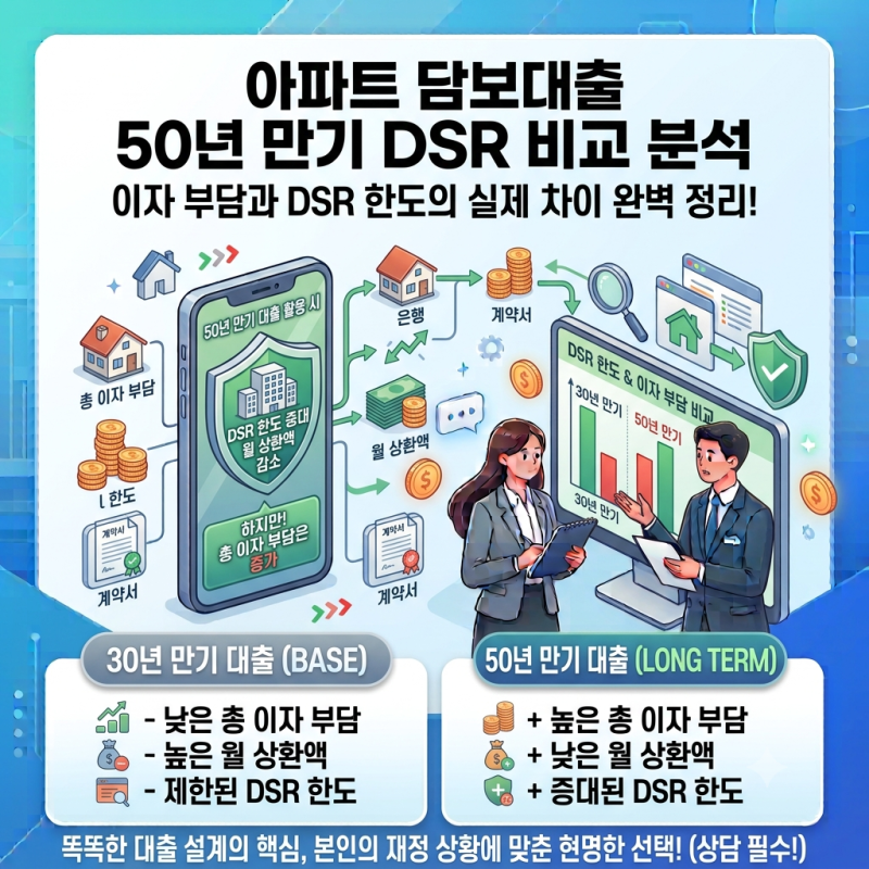 아파트 담보대출 50년 만기 직접 비교해보니 DSR 한도와 이자 부담은 달랐습니다