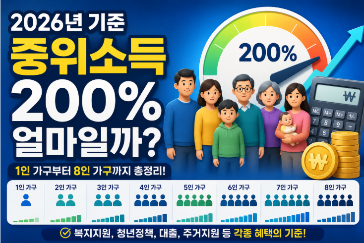 2026 기준 중위소득 200% 금액, 1인부터 8인 가구 계산표