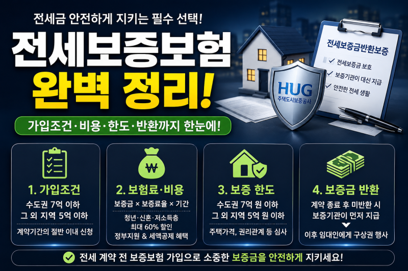 전세보증보험 가입조건은? HUG 보험료·비용·한도·반환까지 총정리