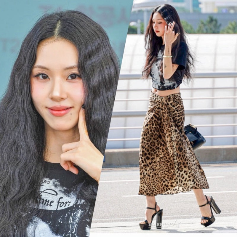 TWICE Chaeyoung's Dolce & Gabbana Leopard Print Skirt Airport Fashion Details