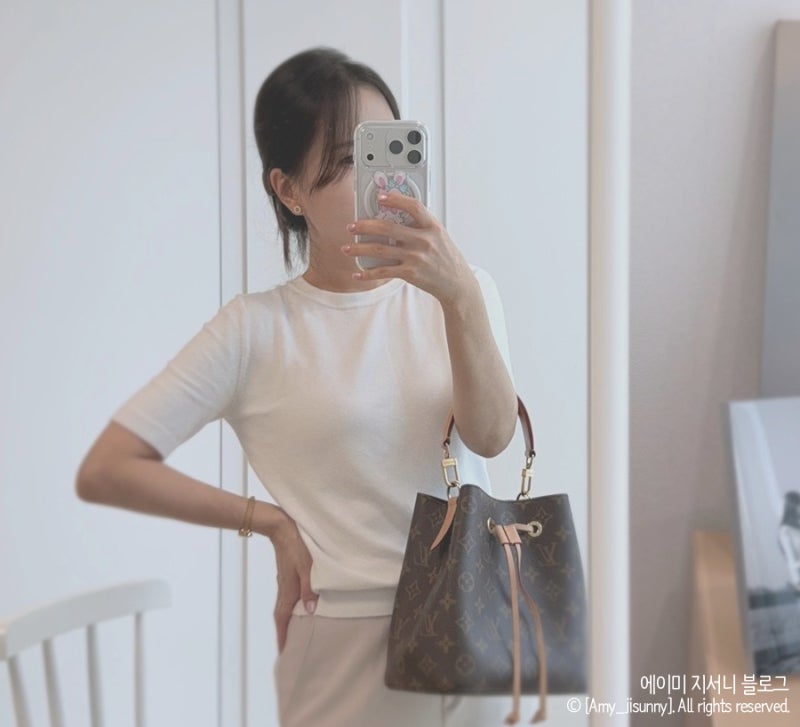 베이지 컬러 톤온톤 룩 ootd _ 키작녀 9부 슬랙스 핏(자라, 시크폭스, 루이비통 네오노에BB)