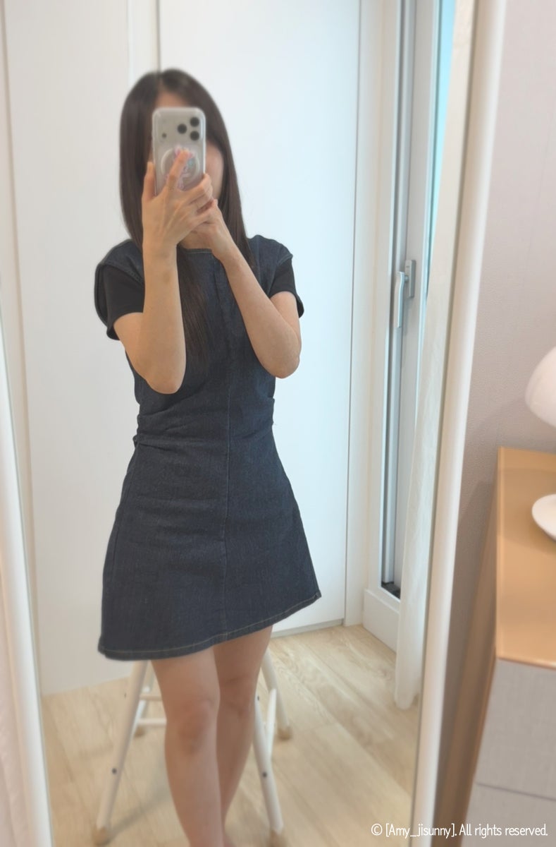 키작녀 원피스 OOTD(자라 데님 미니원피스 x 무신사) 레이어드 룩