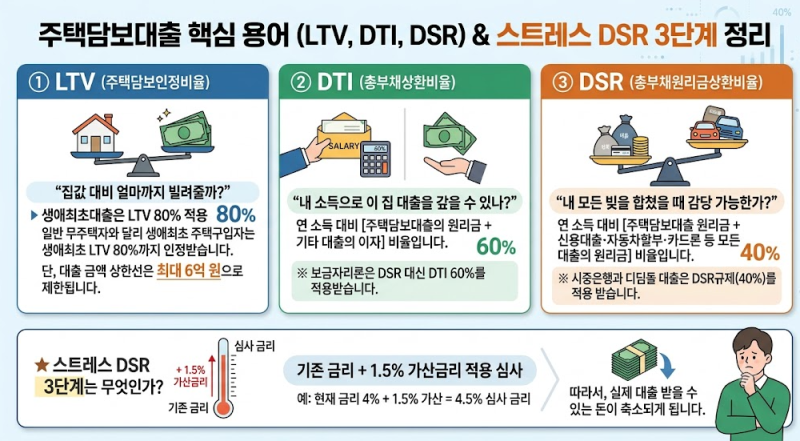 생애최초 주택담보대출(주담대) LTV DTI DSR 스트레스 DSR3단계 대출한도 (디딤돌 보금자리론 시....