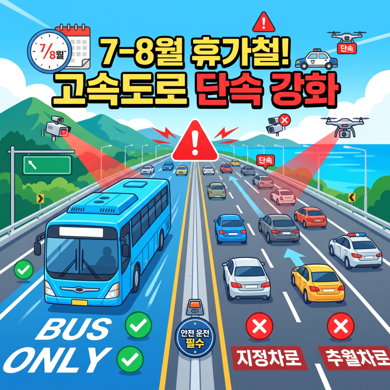 7~8월 휴가철 단속 강화! 고속도로 버스전용차로 및 지정차로 위반 기준
