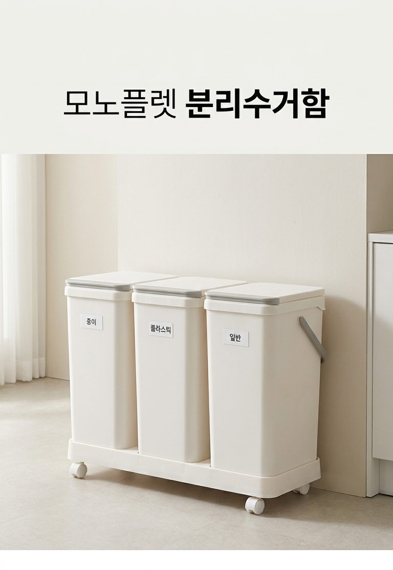 가정용 재활용 분리수거함 3단 원터치, 세탁실 깔끔 정리