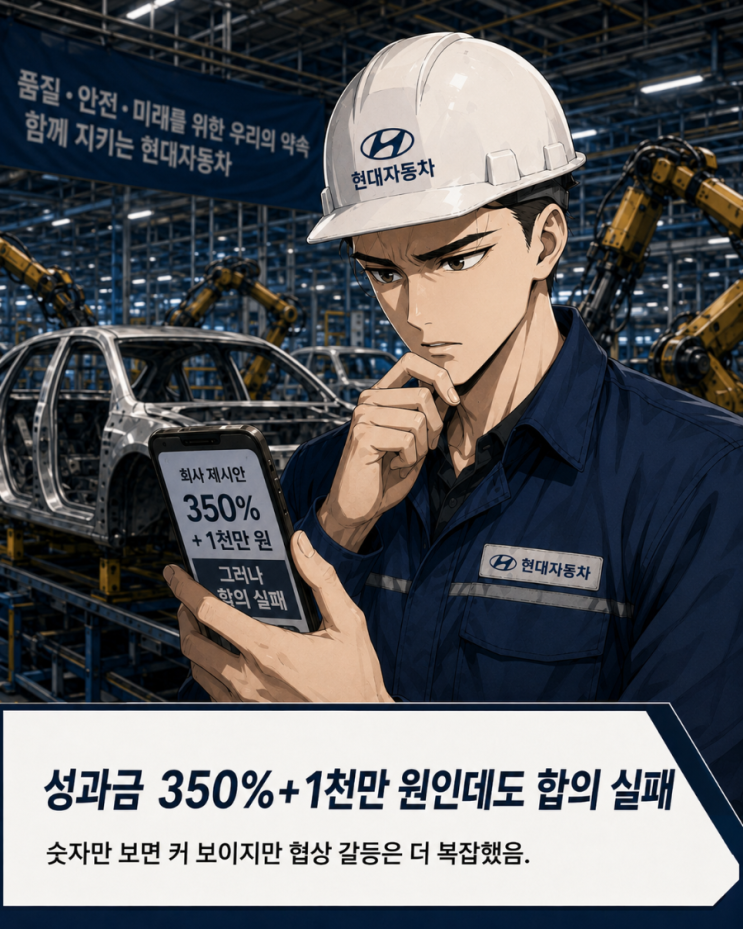 <b>현대차</b> 성과금 350%+1000만원도 거부, <b>노조</b>가 부족하다고 본 진짜 이유