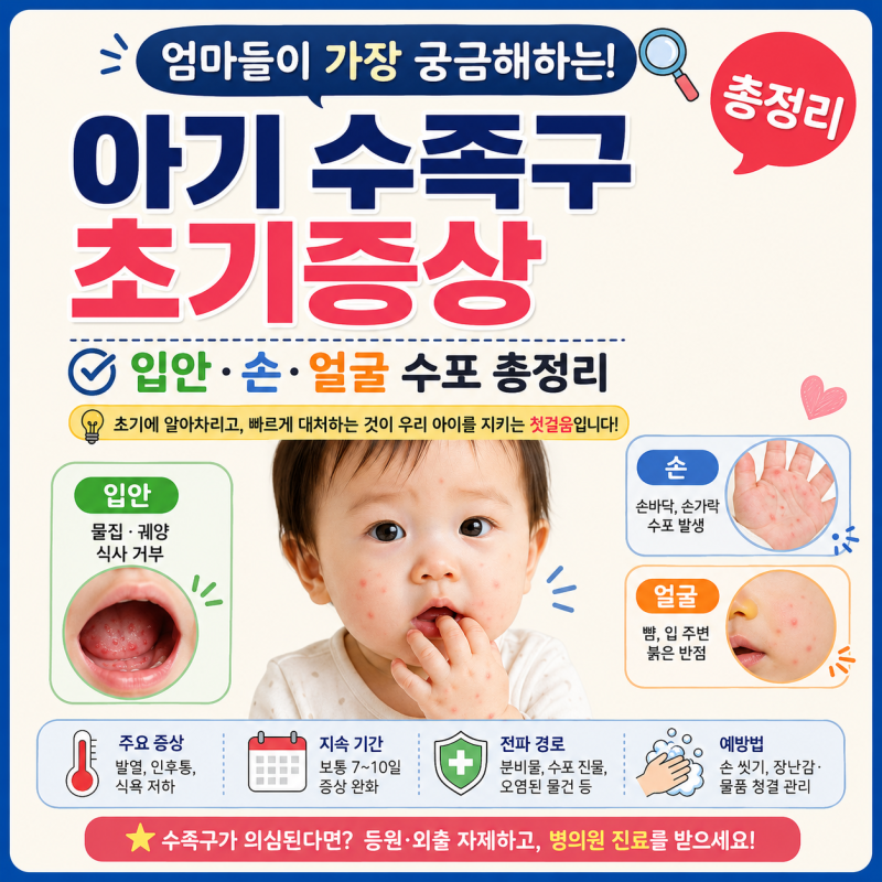 아기 수족구 초기증상 입안 손 얼굴 수포 총정리 놓치기 쉬운 첫 신호부터 대처법까지
