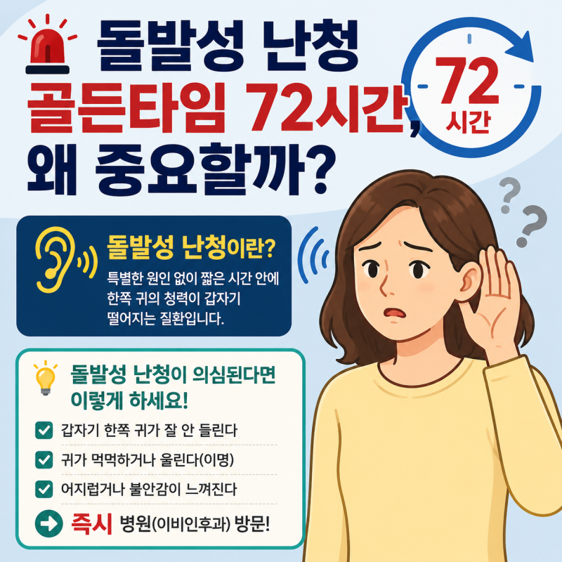 돌발성 난청 골든타임 72시간, 왜 중요할까? 돌발성 난청이란? 돌발성 난청이 의심된다면 이....