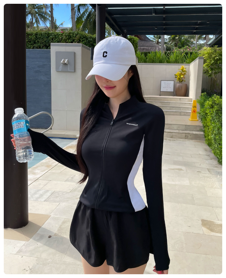 허리 라인까지 잡아주는 래쉬가드 추천, 크라시앙 "허리배색 슬림핏 집업 레쉬가드" 강력추....