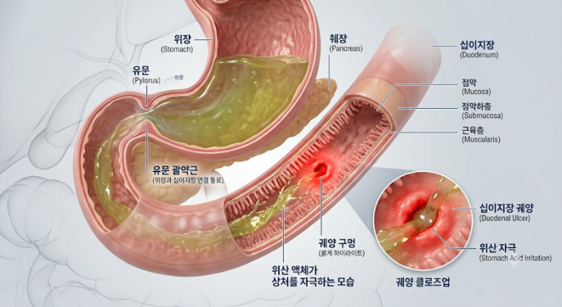 십이지장궤양 증상 3가지 원인과 속 쓰림 소화에 좋은 음식 예방 생활 수칙