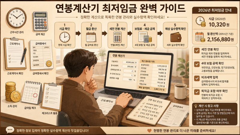 연봉계산기 최저임금 2026 세전 연봉과 월 실수령액 확인법