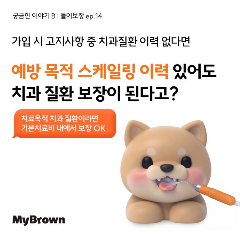 마이브라운은 예방 목적 스케일링 이력 있어도 치과질환 보장이 된다고? | 치과질환 이력 없....