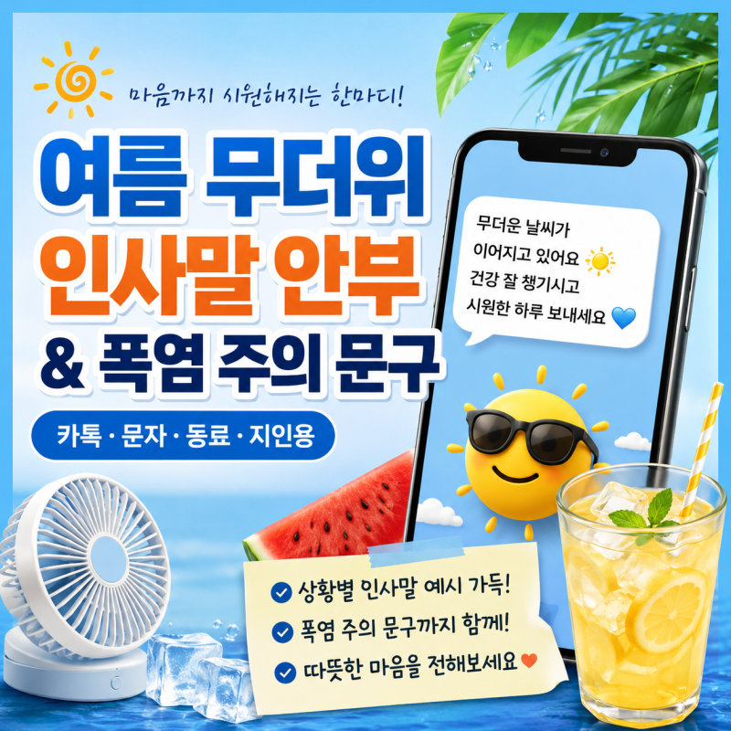 여름 무더위 인사말 안부 및 폭염 주의 문구 (카톡 문자 동료 지인)