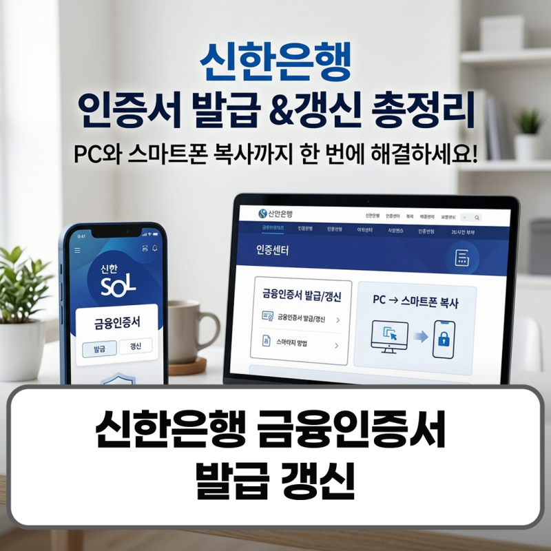 신한은행 금융인증서 발급 갱신 pc 스마트폰 복사 방법