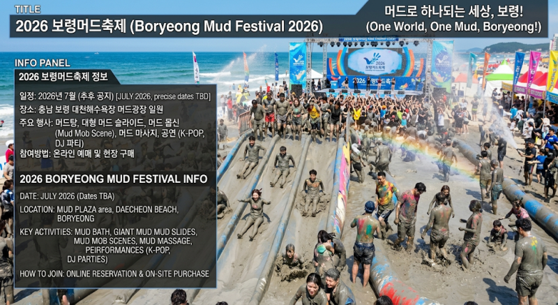 [2026년 지역축제] 2026년 보령머드축제 대천해수욕장 완벽 가이드! 행사내용부터 이용방법, 비....