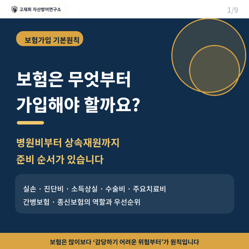 보험은 무엇부터 가입해야 할까요?｜실손·진단비·수술비·간병·종신보험 준비 순서