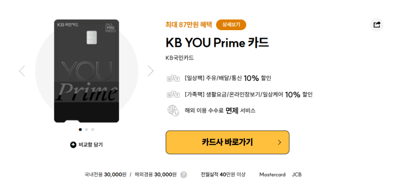 KB국민 YOU Prime 카드 혜택 총정리｜연회비·할인혜택·장단점 (2026년 최신) ⭐⭐⭐⭐⭐