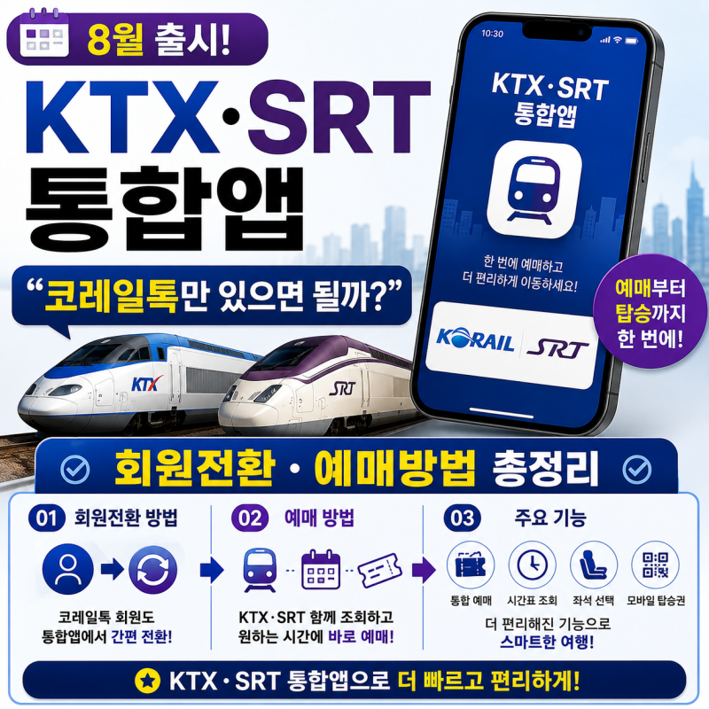 KTX·SRT 통합앱 8월 출시 “코레일톡만 있으면 될까?” 회원전환·예매방법 총정리