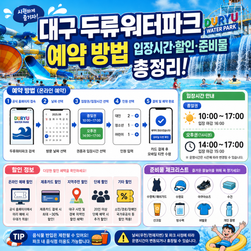대구 두류워터파크 예약 방법, 입장시간·할인·준비물 총정리