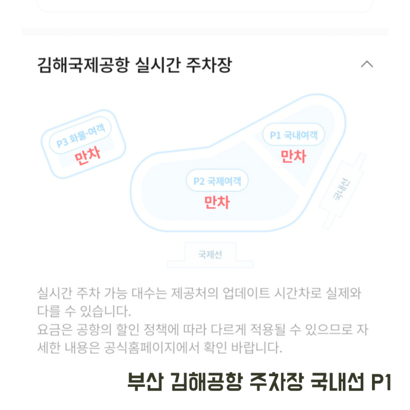 부산 김해공항 주차장 국내선 P1 주차요금 할인 실시간 주차현황 확인방법