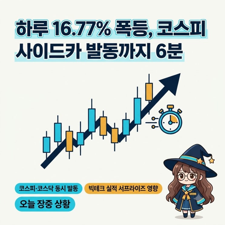 하루 16.77% 폭등, <b>코스피</b> <b>사이드카</b> 발동까지 6분