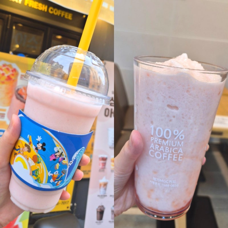 뭐가 더 맛있을까? 메가커피 복숭아 퐁당 요거트 스무디 VS 컴포즈 저당 복숭아 스무디 내돈....
