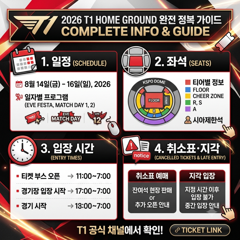 2026 T1 홈그라운드 일정 좌석·입장 시간·취소표 확인하기