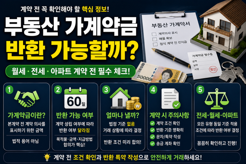 부동산 가계약금, 반환 가능할까? 월세·전세·아파트 계약 전 꼭 알아야 할 내용